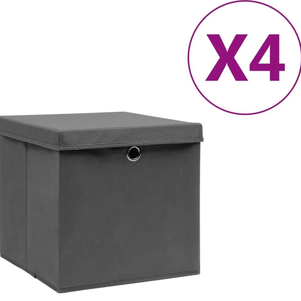 vidaXL Cajas de almacenaje con tapas 4 uds gris 28x28x28 cm Gris con tapas Clearance