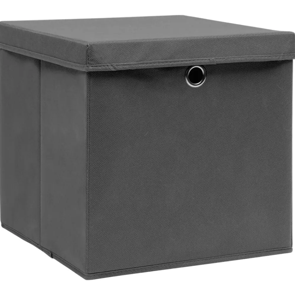 vidaXL Cajas de almacenaje con tapas 4 uds gris 28x28x28 cm Gris con tapas Clearance