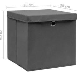 vidaXL Cajas de almacenaje con tapas 4 uds gris 28x28x28 cm Gris con tapas Clearance