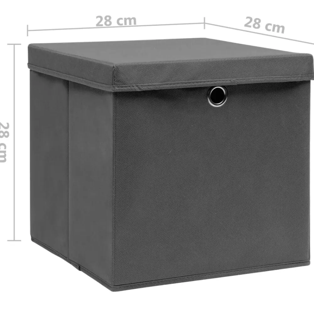 vidaXL Cajas de almacenaje con tapas 4 uds gris 28x28x28 cm Gris con tapas Clearance