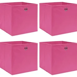 vidaXL Cajas de almacenaje 4 uds tela rosa 32x32x32 cm Rosa sin tapas Discount