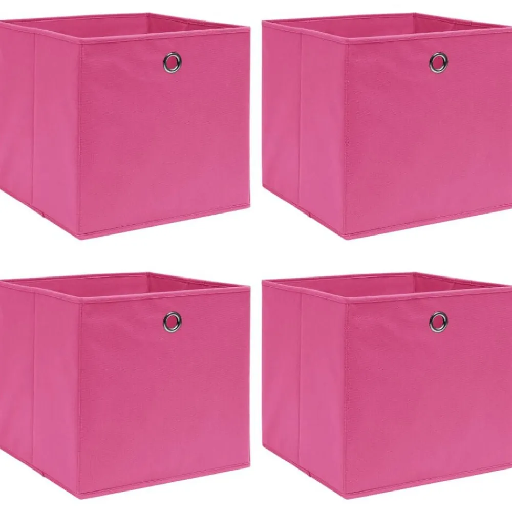 vidaXL Cajas de almacenaje 4 uds tela rosa 32x32x32 cm Rosa sin tapas Discount