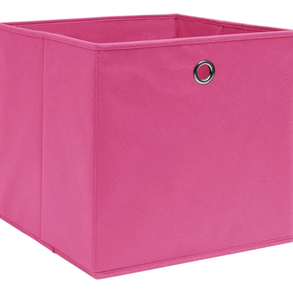 vidaXL Cajas de almacenaje 4 uds tela rosa 32x32x32 cm Rosa sin tapas Discount