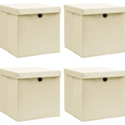vidaXL Productos Del Hogar-Cajas de almacenaje con tapas 4 uds tela crema 32x32x32 cm