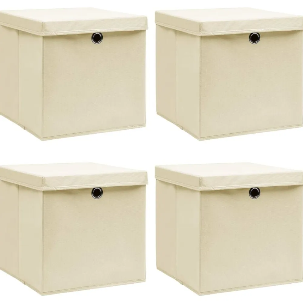 vidaXL Productos Del Hogar-Cajas de almacenaje con tapas 4 uds tela crema 32x32x32 cm
