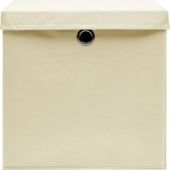 vidaXL Productos Del Hogar-Cajas de almacenaje con tapas 4 uds tela crema 32x32x32 cm