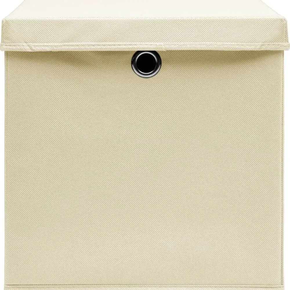 vidaXL Productos Del Hogar-Cajas de almacenaje con tapas 4 uds tela crema 32x32x32 cm