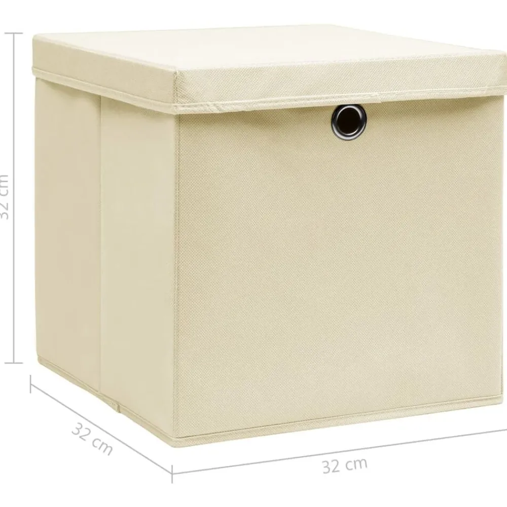 vidaXL Productos Del Hogar-Cajas de almacenaje con tapas 4 uds tela crema 32x32x32 cm
