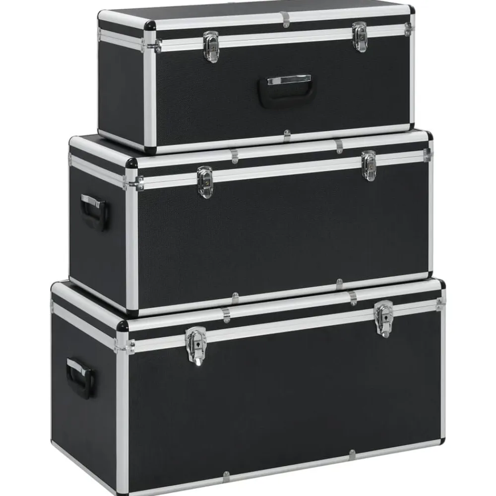 vidaXL Cajas de almacenamiento 3 unidades aluminio Negro Best
