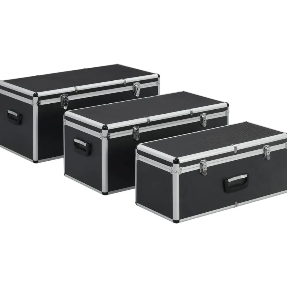 vidaXL Cajas de almacenamiento 3 unidades aluminio Negro Best