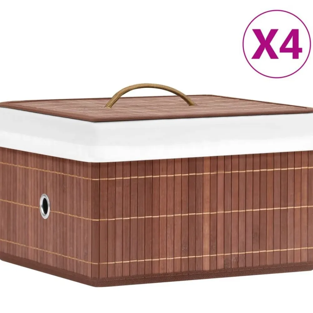 vidaXL Productos Del Hogar-Cajas de almacenamiento de bambú 4 unidades marrón