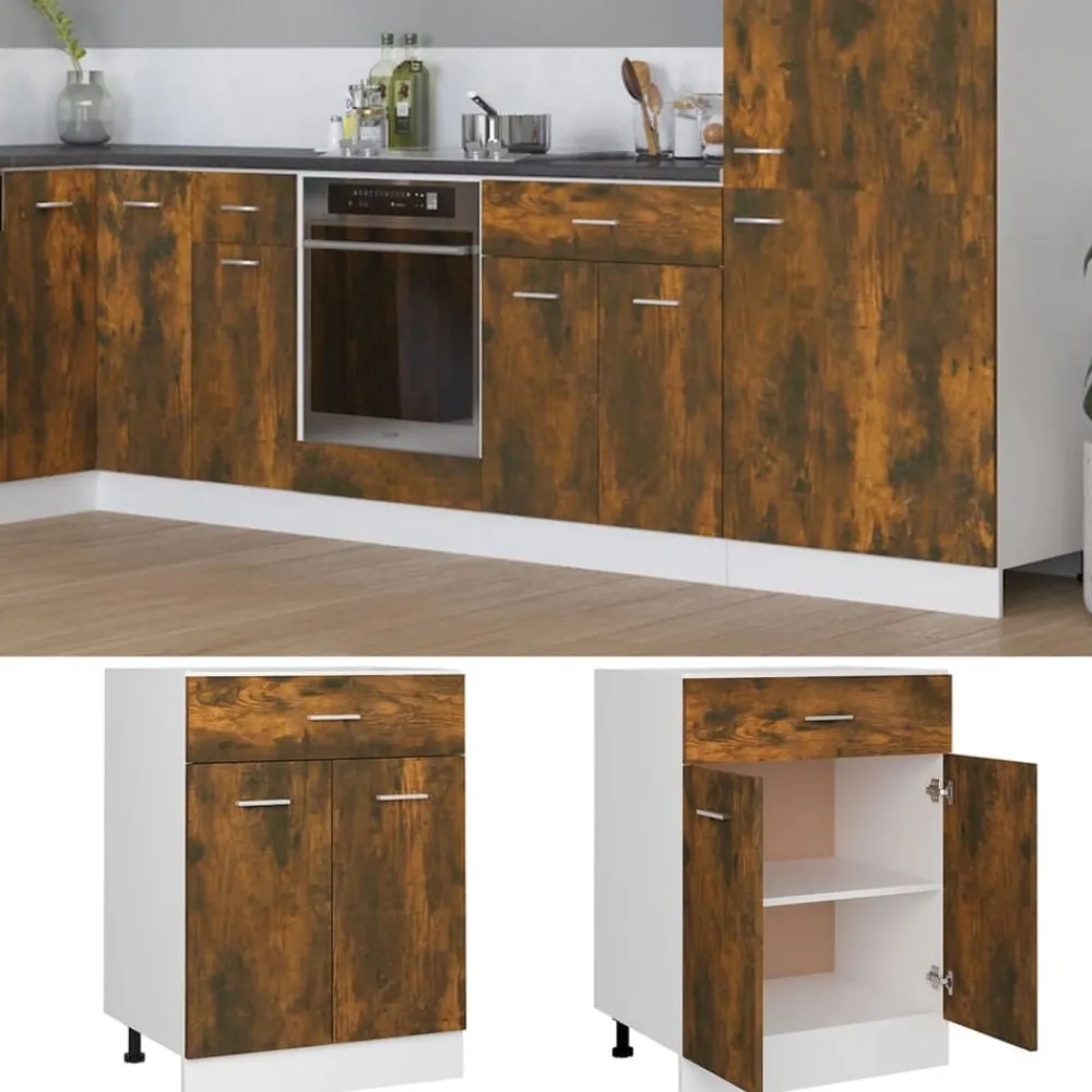 vidaXL Cajón bajo "Lyon" 60x46x81,5 cm Madera de ingeniería Roble ahumado New
