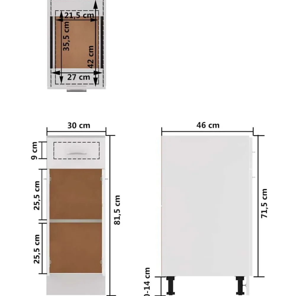 vidaXL Cajón inferior "Lyon" , 30 x 46 x 81,5 cm, madera de ingeniería Blanco Sale