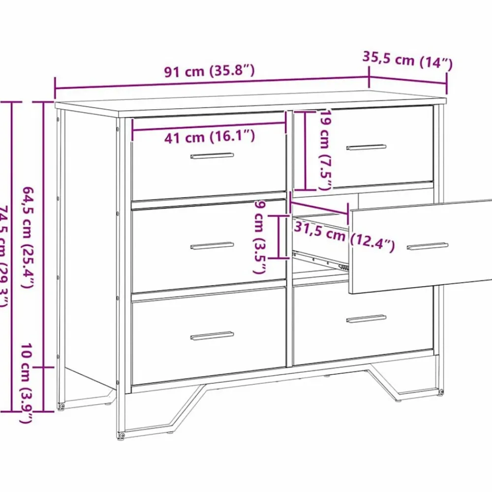 vidaXL Armarios Y Almacenamiento-Cajonera con cajón 2 pcs Roble artesanal 91 x 35,5 x 74,5 cm