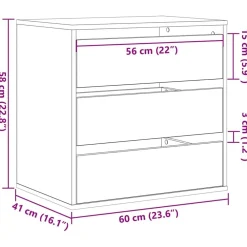 vidaXL Armarios Y Almacenamiento-Cajonera con cajón Negro 60 x 41 x 58 cm Madera de ingeniería