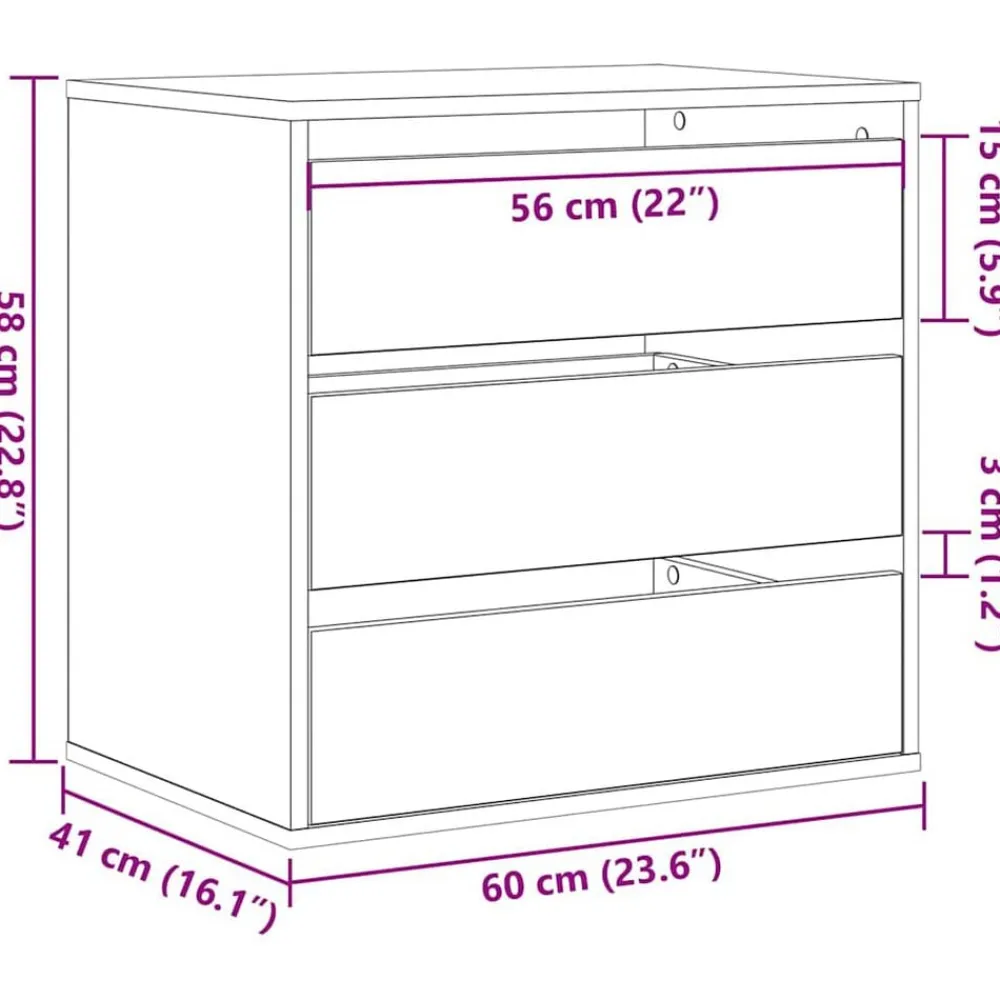 vidaXL Armarios Y Almacenamiento-Cajonera con cajón Negro 60 x 41 x 58 cm Madera de ingeniería