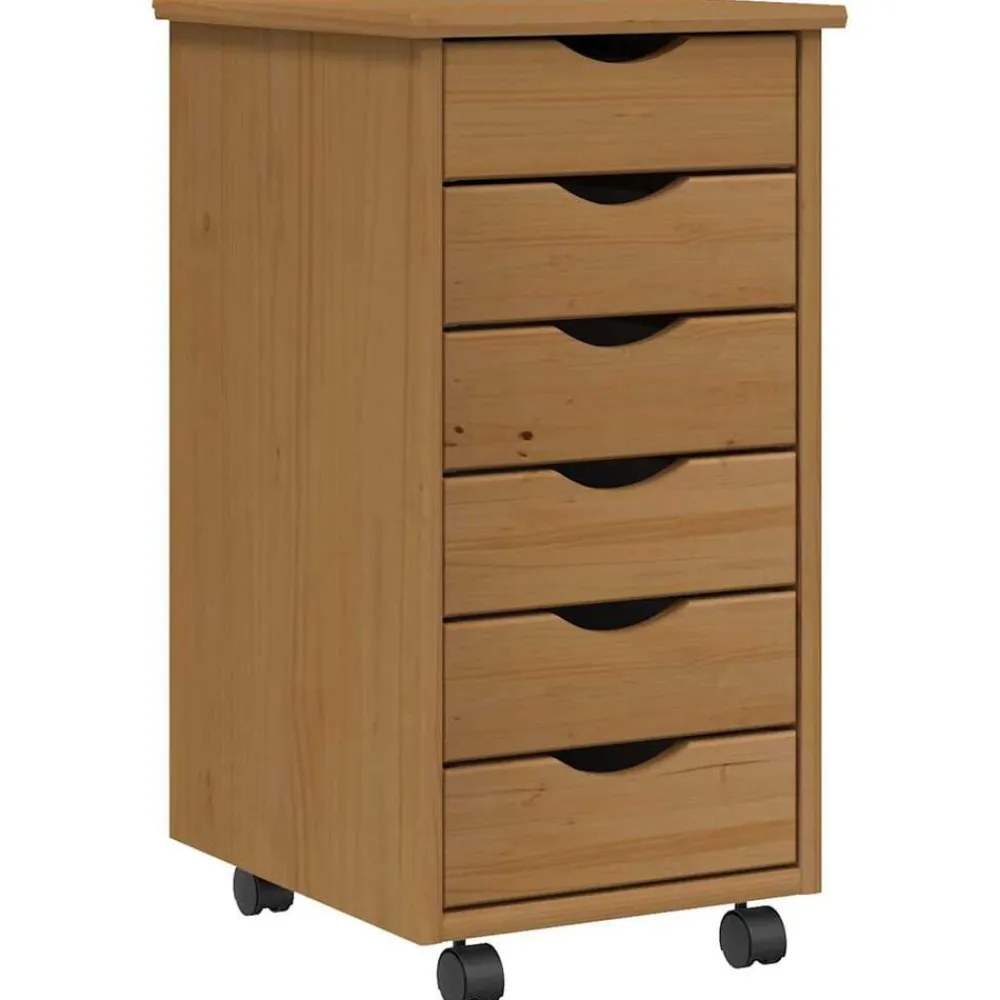 vidaXL Armarios Y Almacenamiento-Cajonera con ruedas MOSS madera maciza pino marrón miel