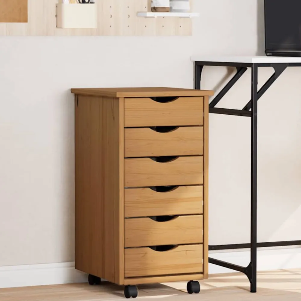 vidaXL Armarios Y Almacenamiento-Cajonera con ruedas MOSS madera maciza pino marrón miel