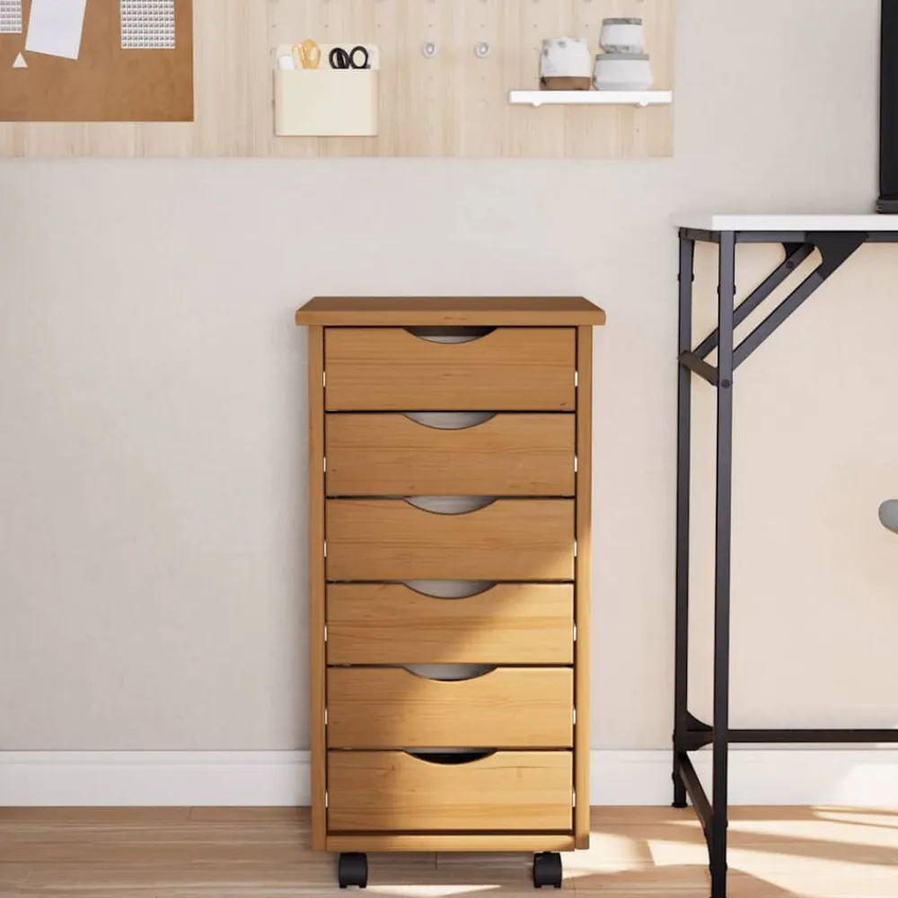 vidaXL Armarios Y Almacenamiento-Cajonera con ruedas MOSS madera maciza pino marrón miel