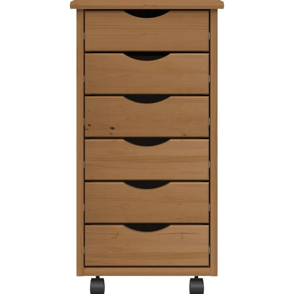 vidaXL Armarios Y Almacenamiento-Cajonera con ruedas MOSS madera maciza pino marrón miel