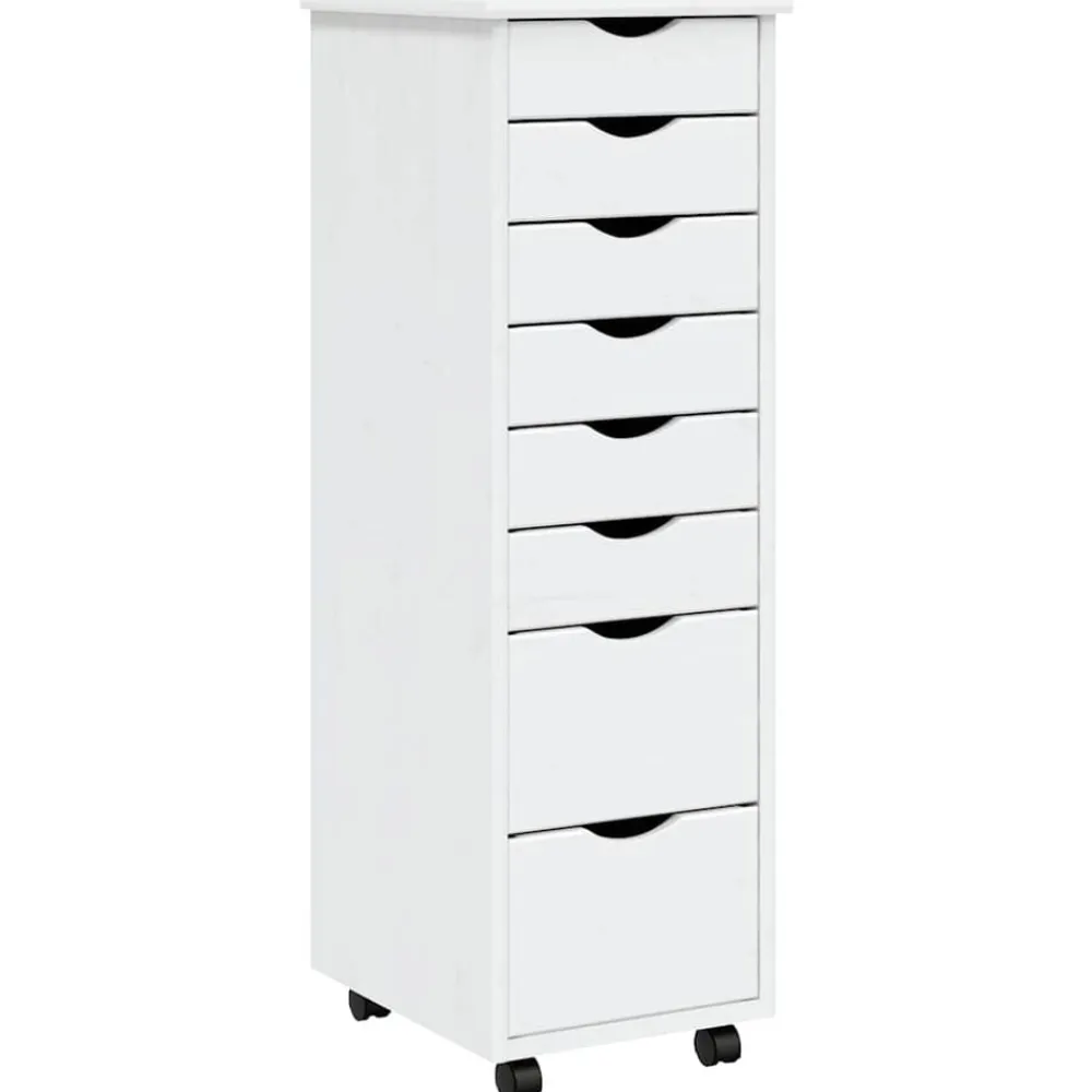 vidaXL Cajonera con ruedas MOSS madera maciza de pino Blanco Outlet