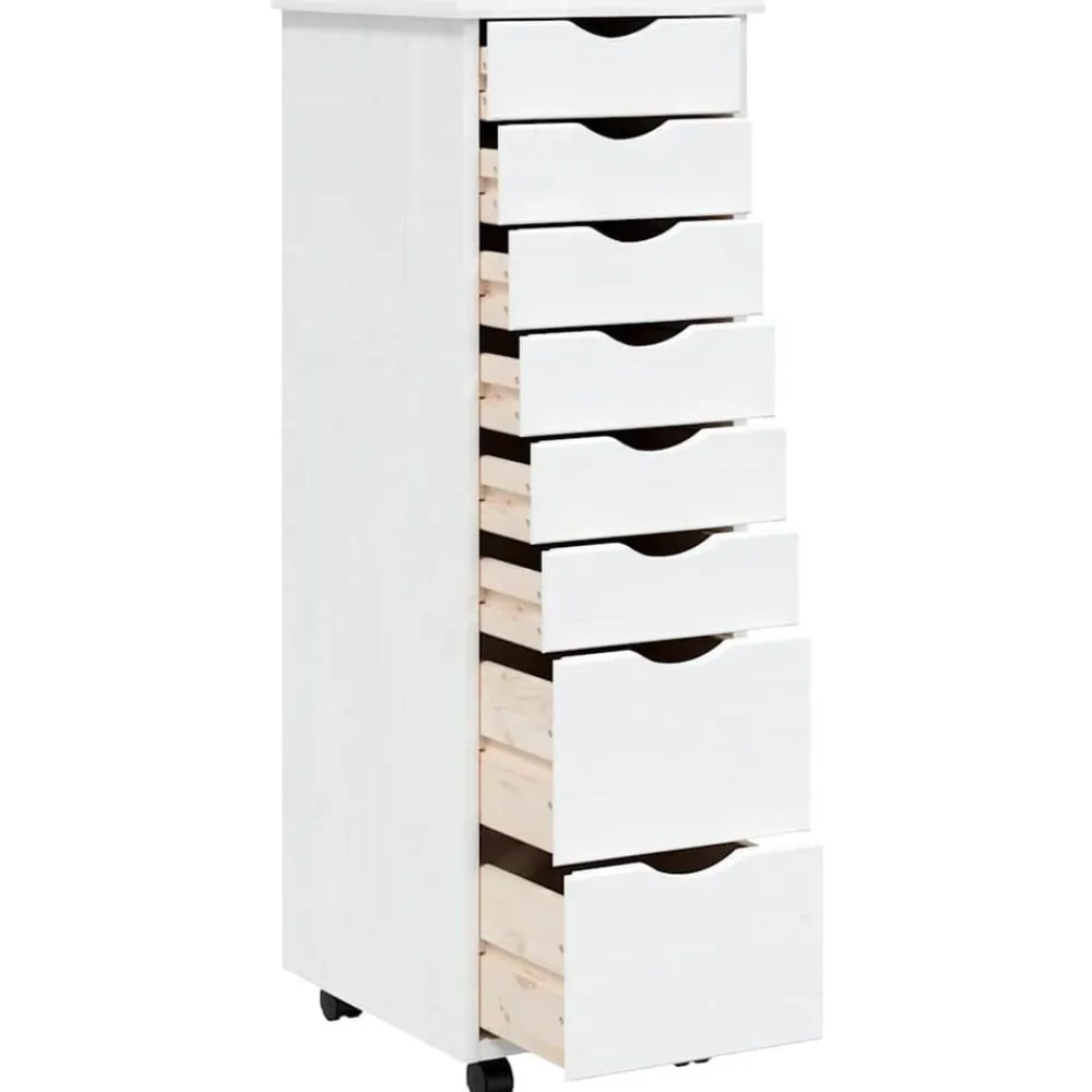 vidaXL Cajonera con ruedas MOSS madera maciza de pino Blanco Outlet