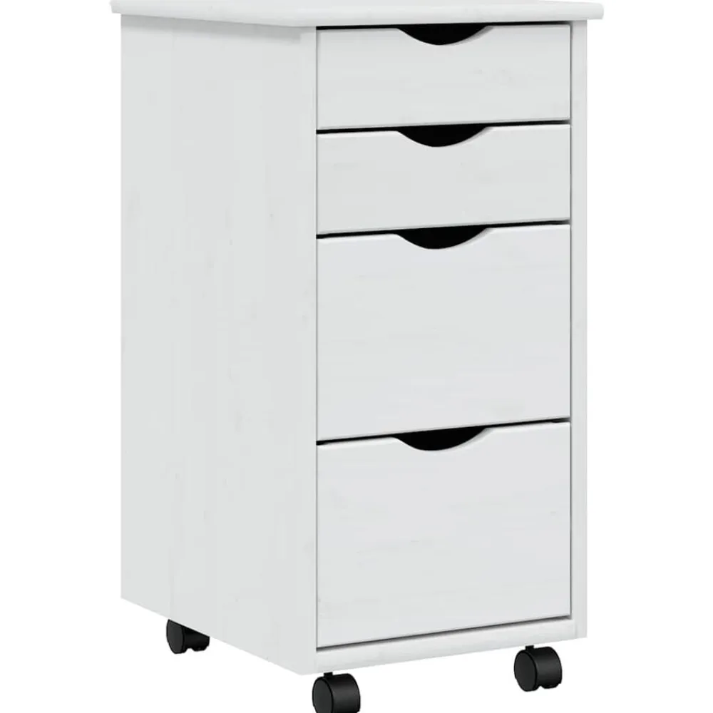 vidaXL Cajonera con ruedas MOSS madera maciza de pino Blanco Best