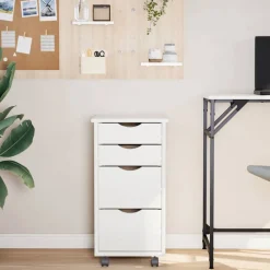 vidaXL Cajonera con ruedas MOSS madera maciza de pino Blanco Best