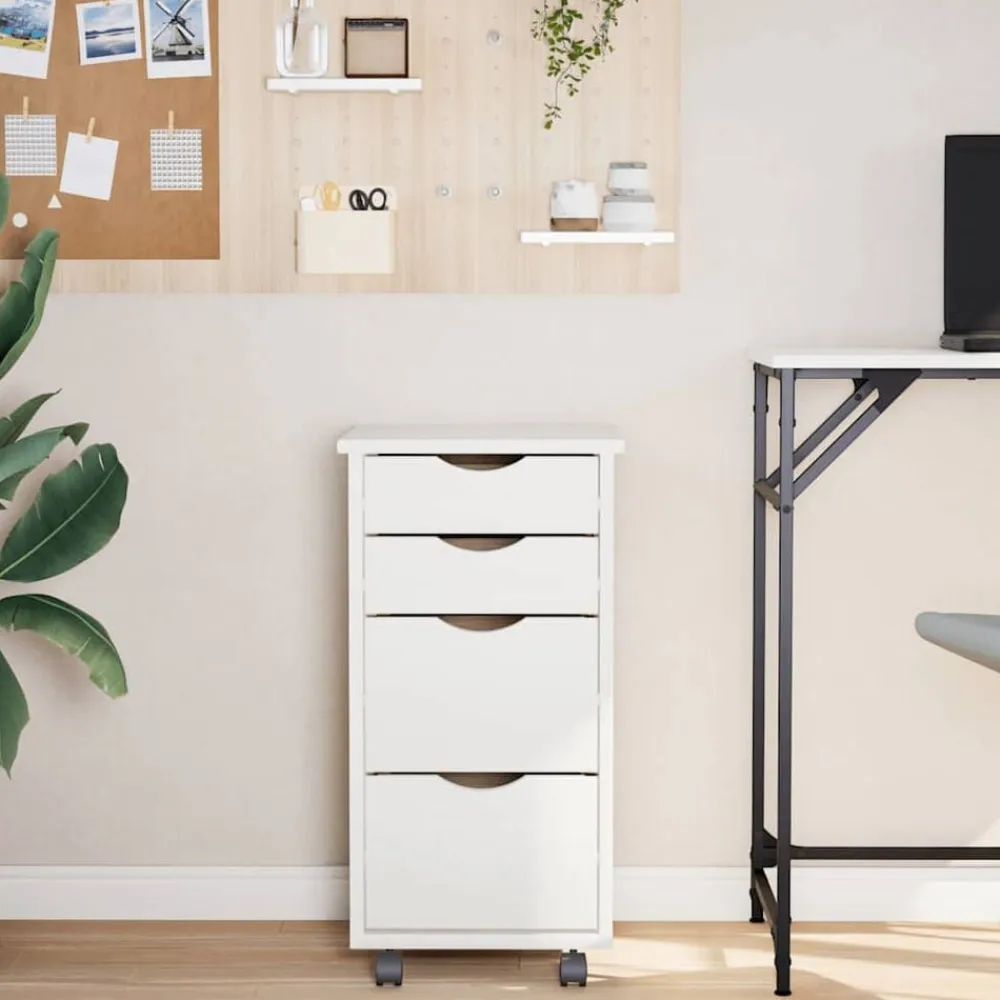 vidaXL Cajonera con ruedas MOSS madera maciza de pino Blanco Best