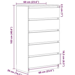 vidaXL Armarios Y Almacenamiento-Cajonera de madera contrachapada 60x36x103 cm