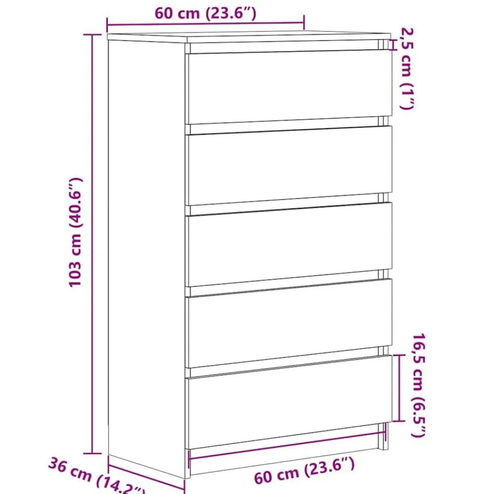 vidaXL Armarios Y Almacenamiento-Cajonera de madera contrachapada 60x36x103 cm