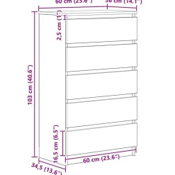 vidaXL Cajonera de madera de ingeniería 60x36x103 cm Roble artisan
