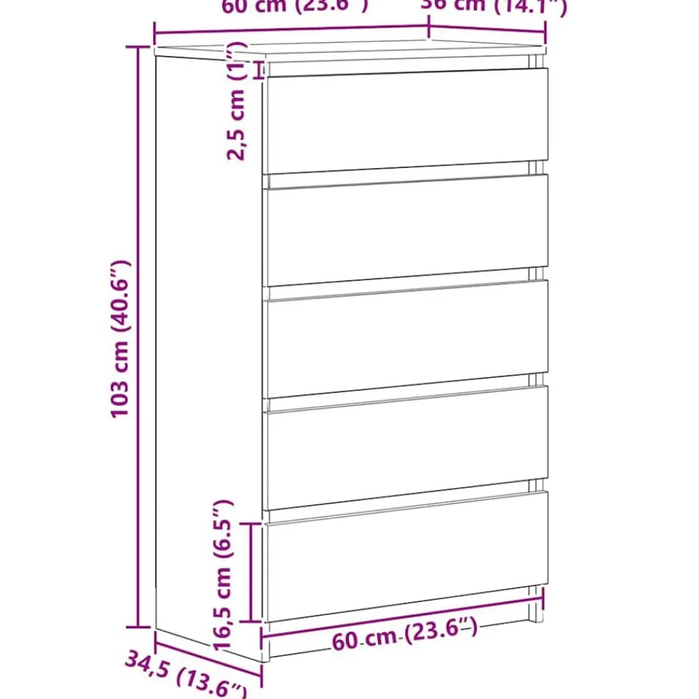 vidaXL Cajonera de madera de ingeniería 60x36x103 cm Roble artisan