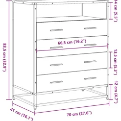 vidaXL Cajonera de madera contrachapada 70x41x83,5 cm Negro Online