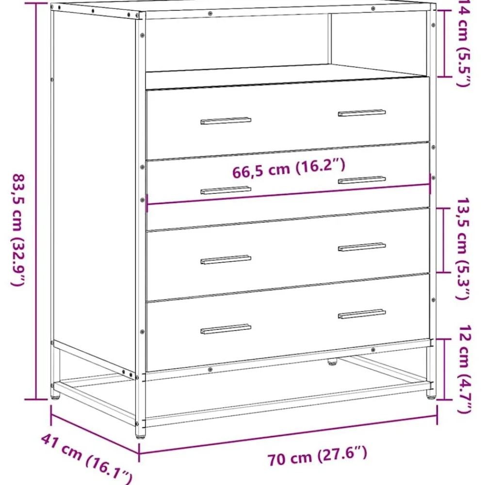 vidaXL Cajonera de madera contrachapada 70x41x83,5 cm Negro Online