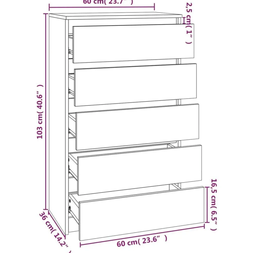 vidaXL Cajonera de madera contrachapada 60x36x103 cm Roble Sonoma Sale