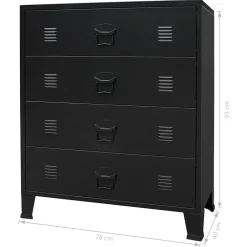 vidaXL Cajonera metálica de estilo industrial 78x40x93 cm Negro Clearance