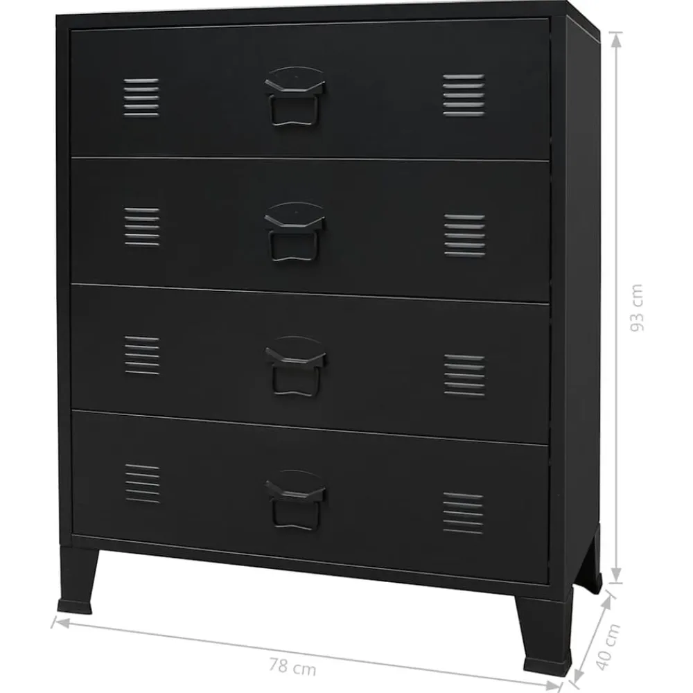 vidaXL Cajonera metálica de estilo industrial 78x40x93 cm Negro Clearance