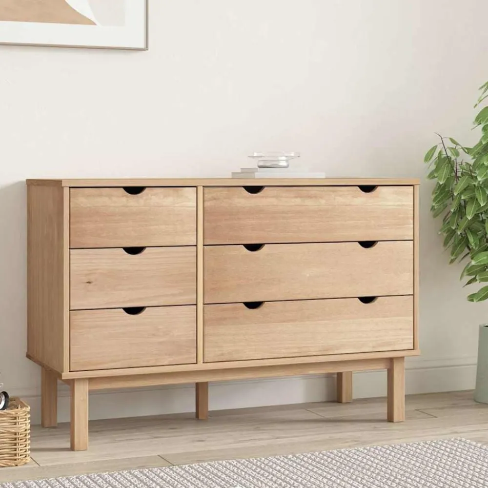 vidaXL Cajonera OTTA madera maciza de pino 111x43x73,5 cm Marrón New