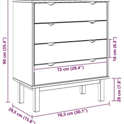 vidaXL Cajonera OTTA madera maciza de pino 76,5x39,5x90 cm Marrón Outlet