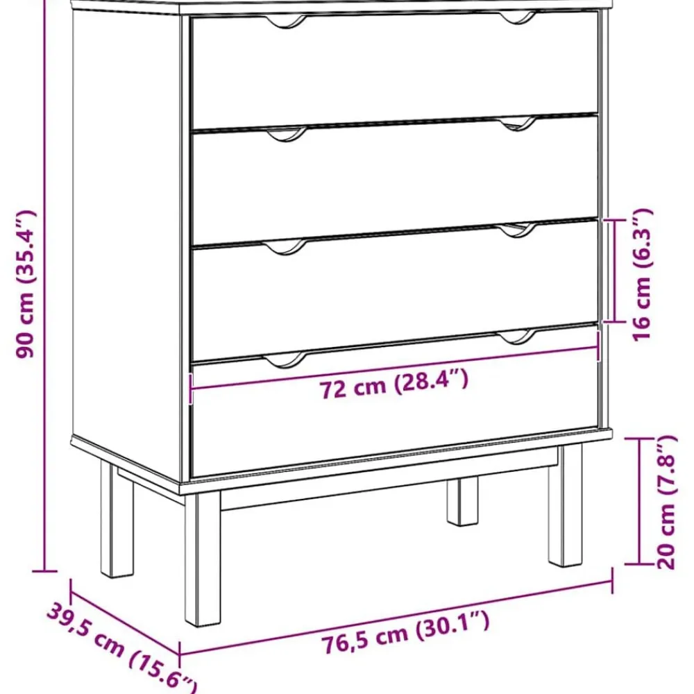 vidaXL Cajonera OTTA madera maciza de pino 76,5x39,5x90 cm Marrón Outlet