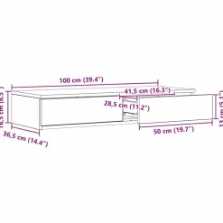 vidaXL Mesas-Cajones de cama con cajón Roble artesanal 100 x 36,5 x 16,5 cm