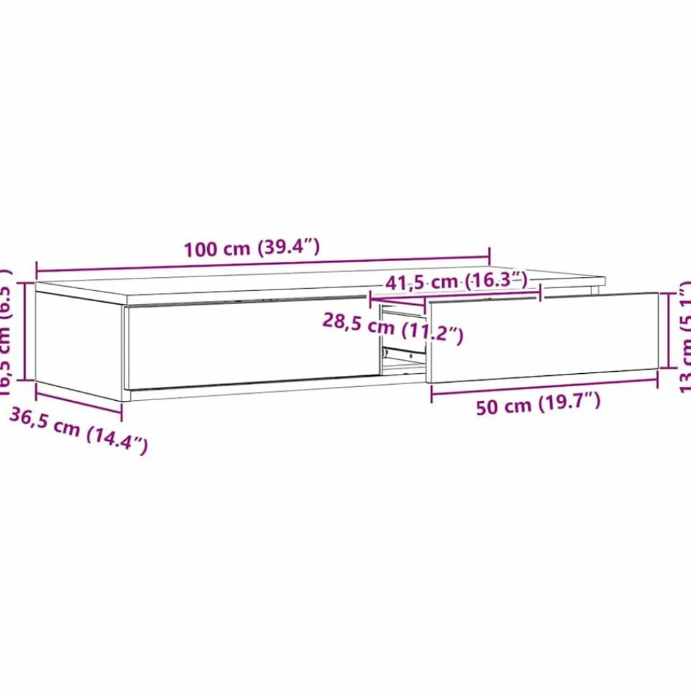 vidaXL Mesas-Cajones de cama con cajón 100 x 36,5 x 16,5 cm