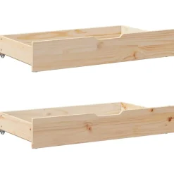 vidaXL Cajones debajo de cama con ruedas 2 uds madera maciza de pino Natural Hot
