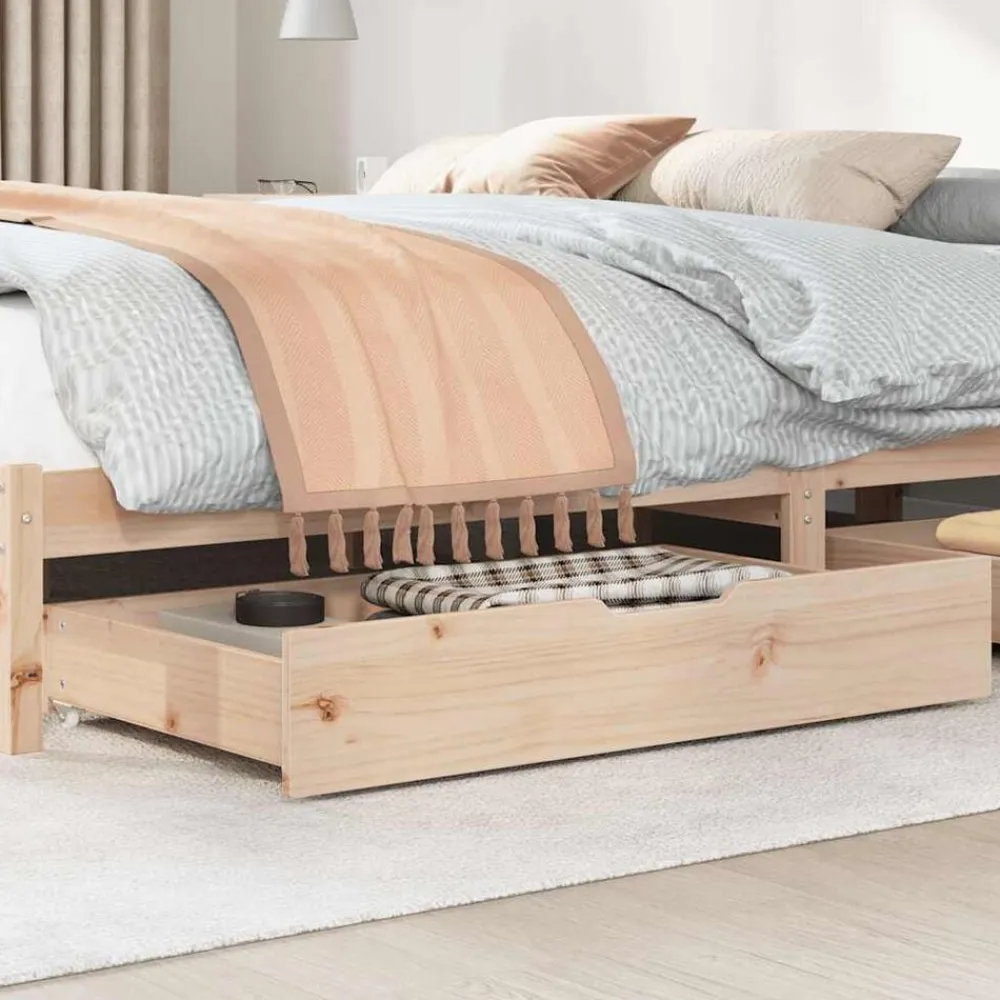 vidaXL Cajones debajo de cama con ruedas 2 uds madera maciza de pino Natural Hot