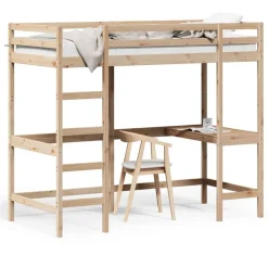 vidaXL Camas Y Accesorios-Cama alta con escritorio madera maciza de pino 100x200 cm
