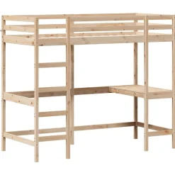 vidaXL Camas Y Accesorios-Cama alta con escritorio madera maciza de pino 100x200 cm