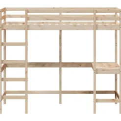 vidaXL Camas Y Accesorios-Cama alta con escritorio madera maciza de pino 100x200 cm