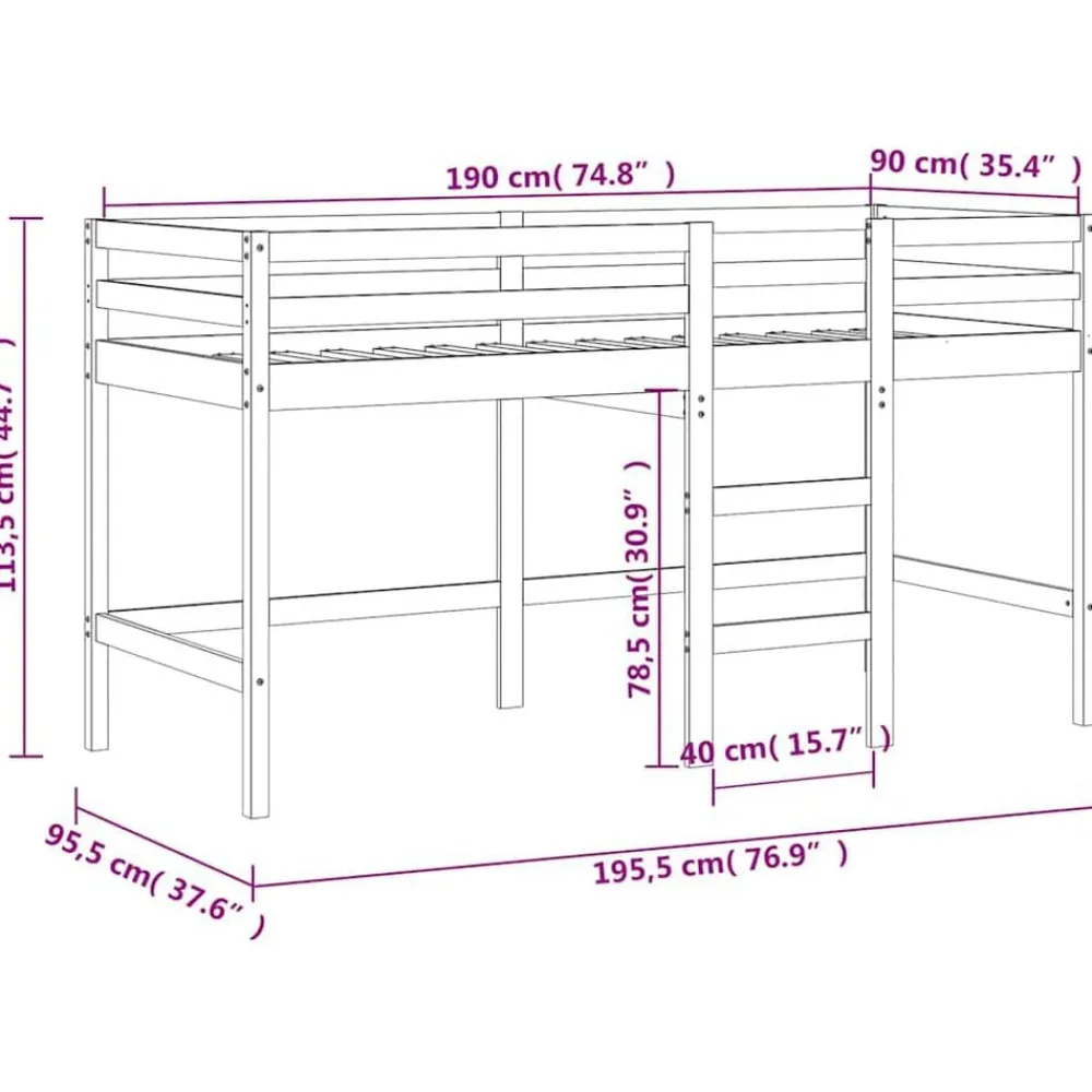 vidaXL Camas Y Accesorios-Cama alta para niños con cortinas madera pino azul 90x190 cm