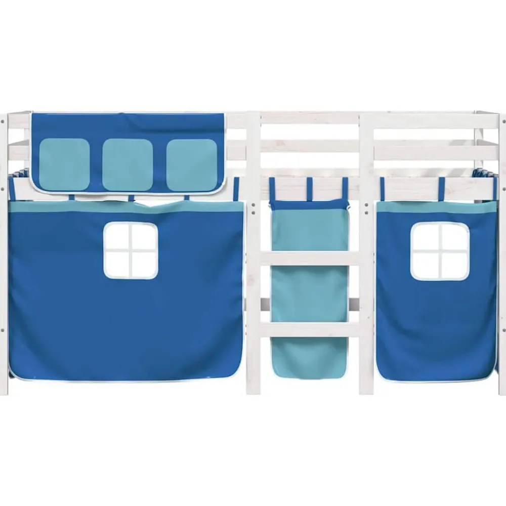 vidaXL Camas Y Accesorios-Cama alta para niños con cortinas madera pino azul 90x190 cm